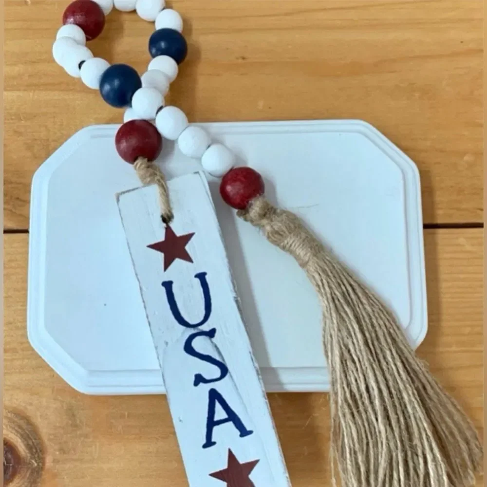 Patriotic USA Beaded Garland: 4th of July Tiered Tray Decor